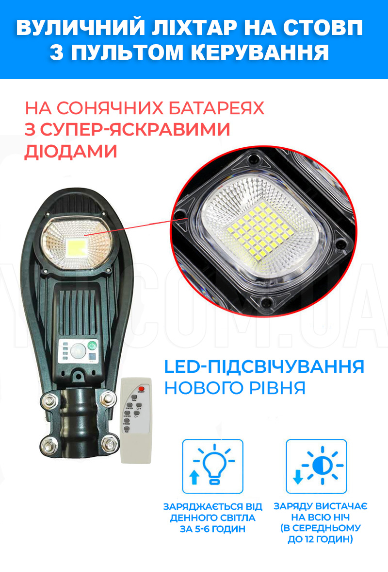 Вуличний ліхтар на сонячній батареї solar street light 125W 1VPP COB With Remote Вуличний ліхтар на сонячній батареї solar street light 125W 1VPP COB With Remote